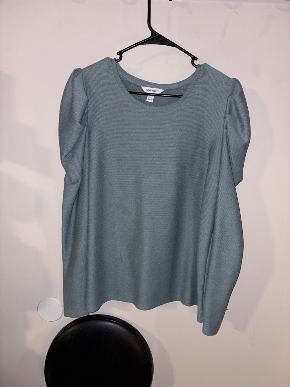 Nine West Sage Green Puff-Shoulder Long Sleeve Top